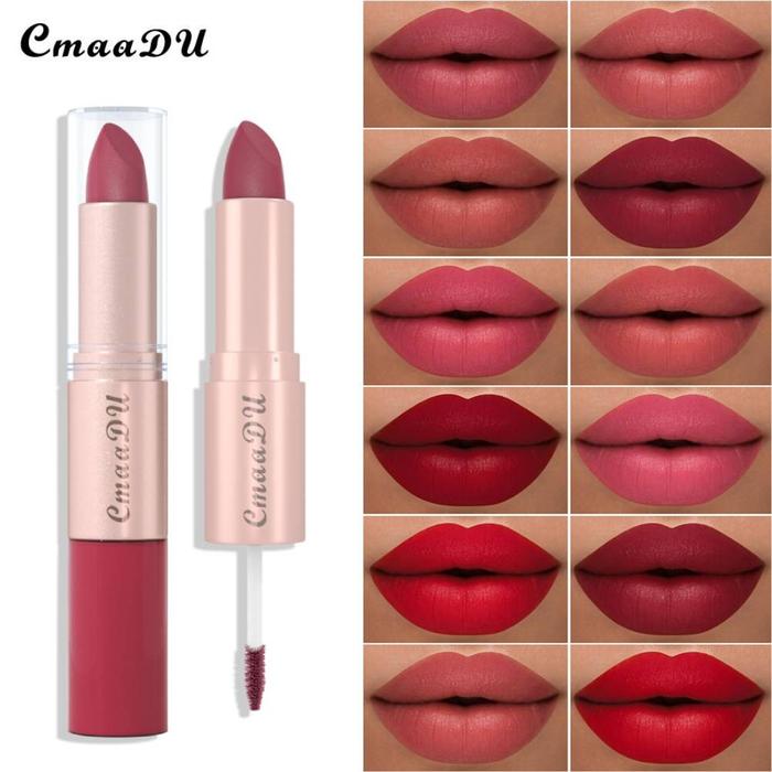 【Bisa 】Cmaadu 12 Warna Matte Lipstik Ujung Ganda- Lipstik Cangkir