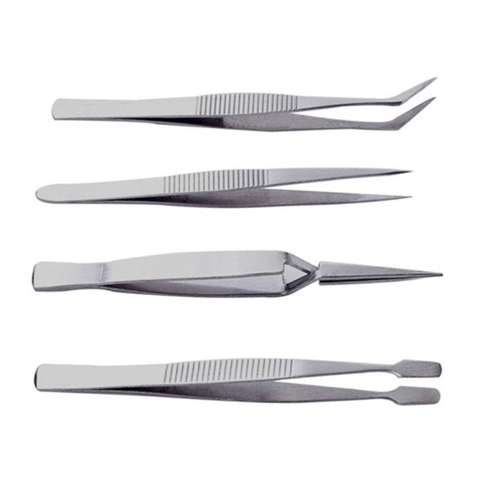 Perak Pinset Stainless Lurus Baja Membungkuk Klip. Berpakaian Tebal