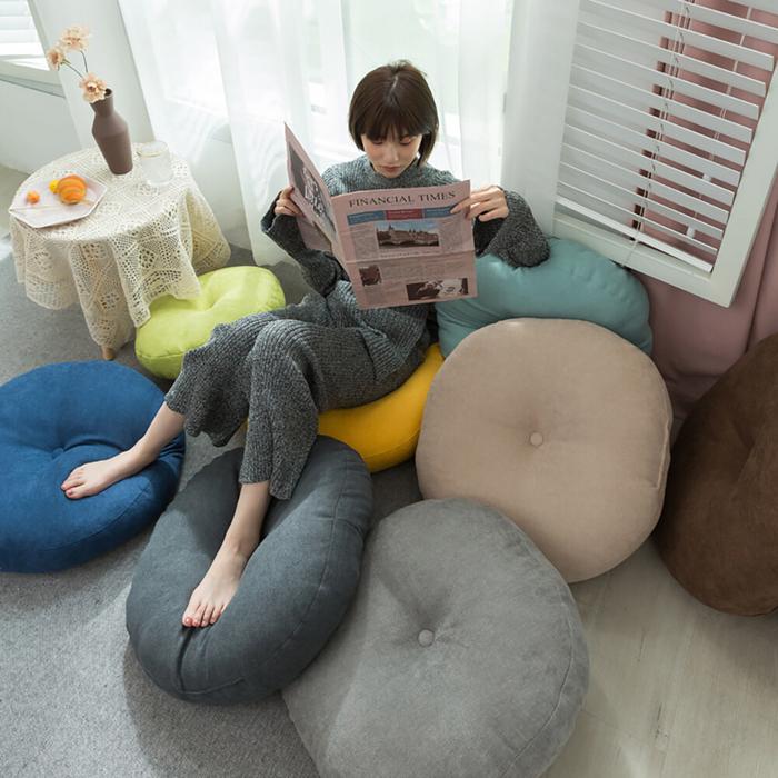 1 Buah Pouf Bulat Linen Tebal Bantal Tempat Duduk Bantal Besar Futon
