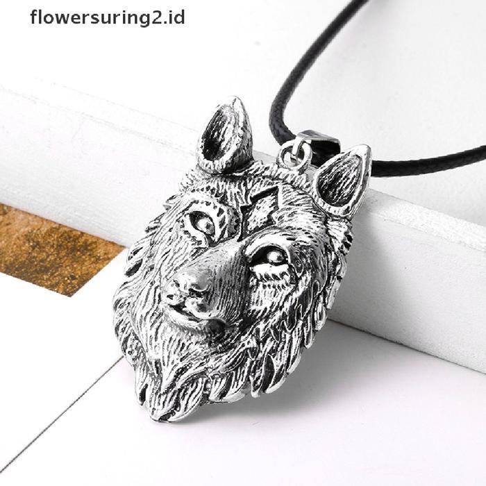 Kalung Jimat Liontin Kepala Serigala Warna Silver Gaya Tibet Untuk