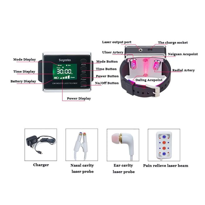 Suyzeko Jam Tangan Terapi Level Laser Dingin Lampu Merah Profesional