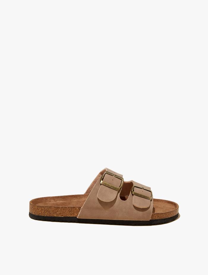 Rubi - Sandal Wanita - Rex Double Buckle Slide - Roebuck Nubuck