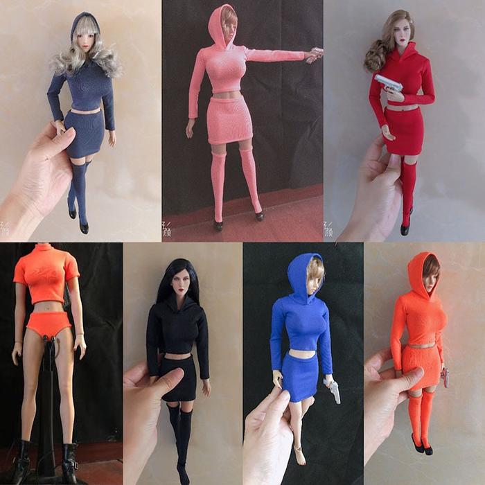 1/6 Scale Short Sleeve Skinny Pullover Hooded Top Hip
