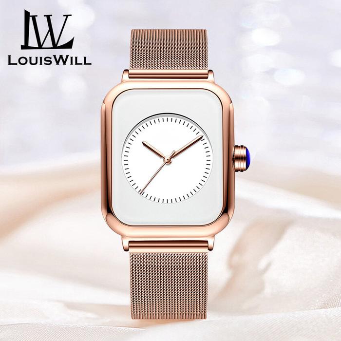 Diskon LouisWill Jam Tangan Quartz Wanita, Arloji Jaring Baja Tahan Ai
