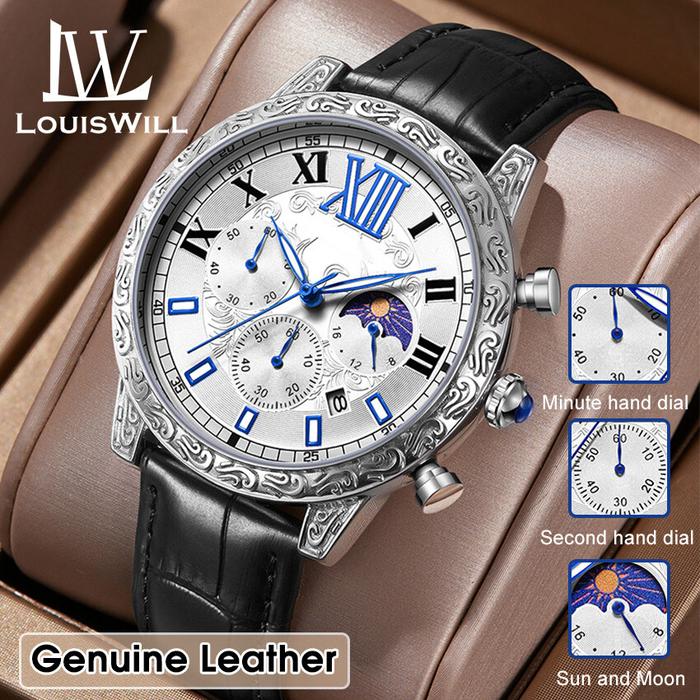 Diskon LouisWill Jam Tangan Pria Kulit Asli, Jam Tangan Pria Bisnis Ka
