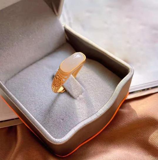 Cincin berkat kalsedon alami pria wanita cincin emas 916 untuk