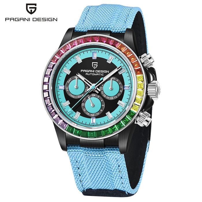 Top Baru PAGANI DESIGN 40MM Fashion Rainbow Bezel Pria Mekanis Jam Tan