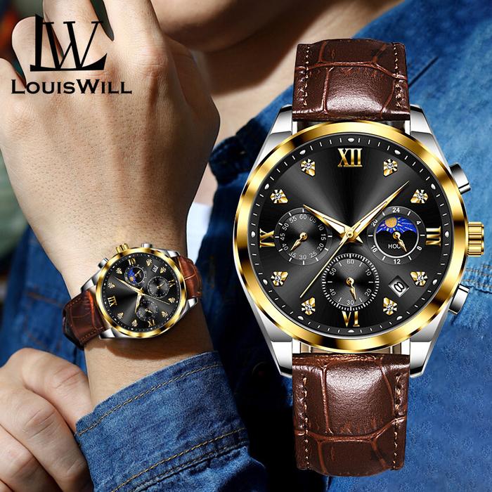 Top LouisWill Jam Tangan Jam Tangan Pria Gaya Kasual Bisnis, Arloji Kr