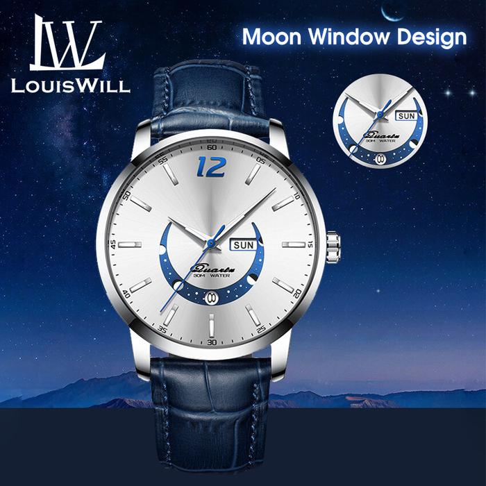 Promo LouisWill Jam Tangan Pria Kulit Asli, Jam Tangan Bisnis Modis Ka