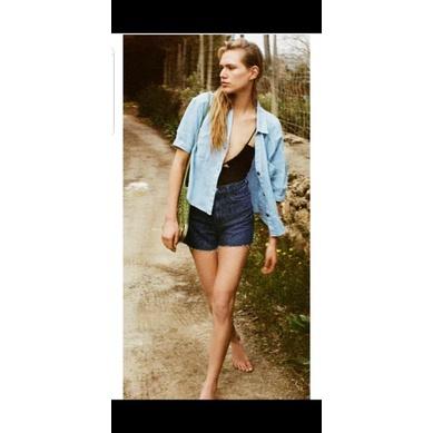 Zara denim high rise high waist short celana pendek jeans wanita