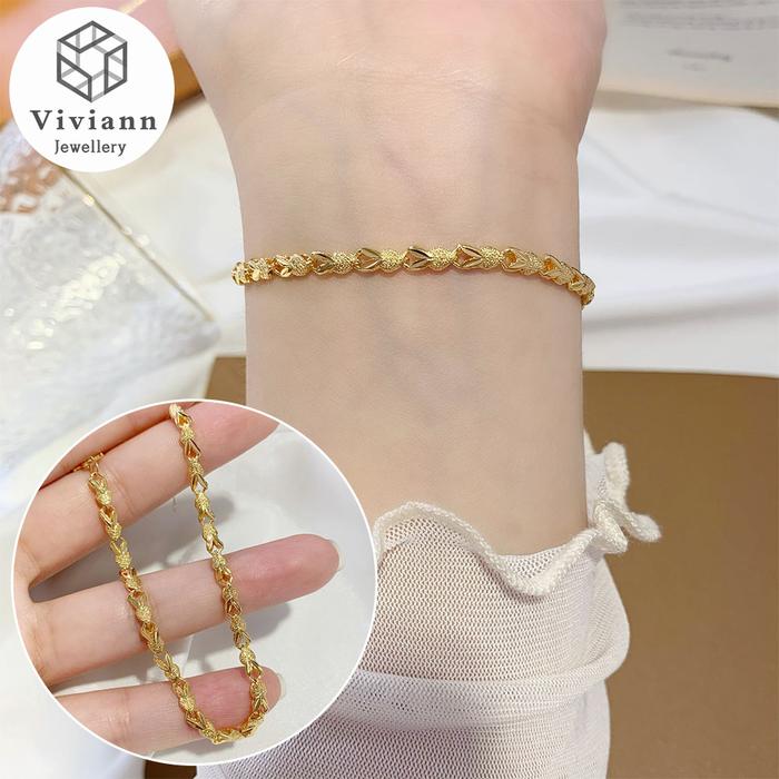 Grosir Viviann Baru 925 Sterling Silver Gelang 14K Emas 4MM Manik Gela