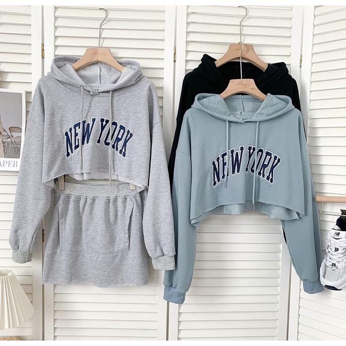 SWEATER HOODIE WANITA NEWYORK CROP HODIE OVERSIZEHOODIE WANITA OC 4738