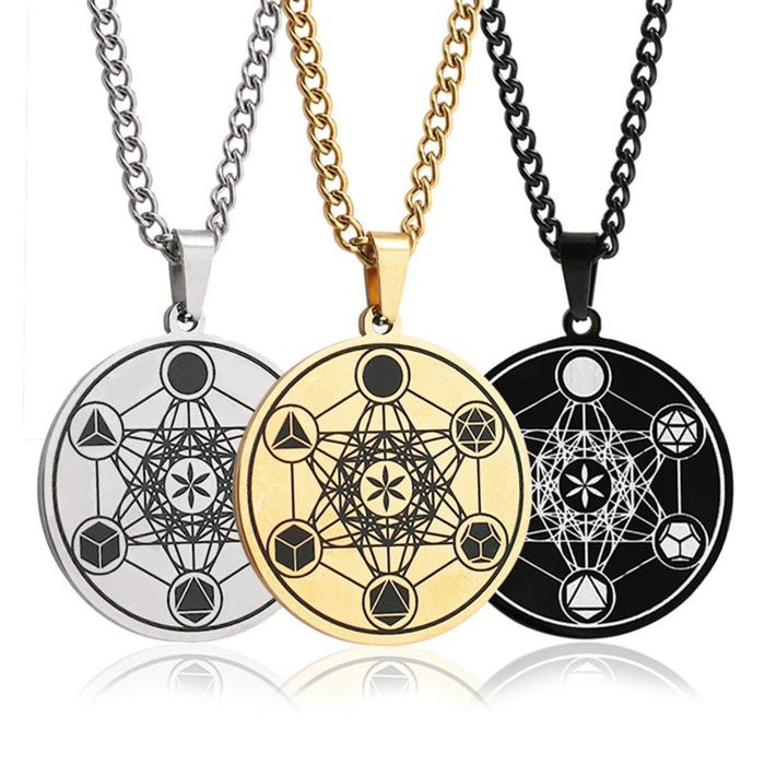 Matahari Mens Stainless Steel Kalung Ogan Bunga Kehidupan Metatron
