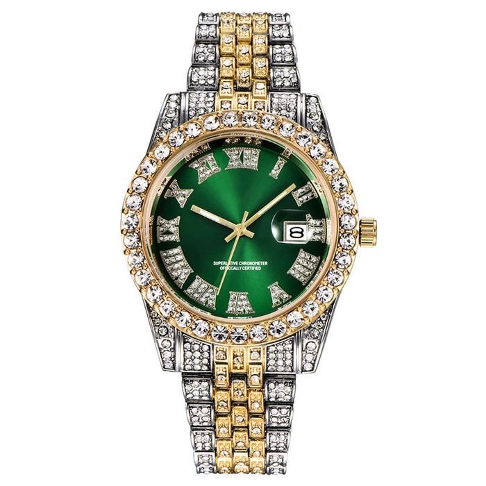 Jam Tangan Pria Hip Hop Iced Out Penuh Jam Tangan Kuarsa Tanggal