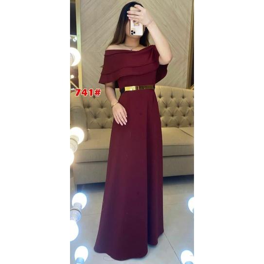 Longdress Import 741# Dress Pesta Full Scuba Free Belt Gold