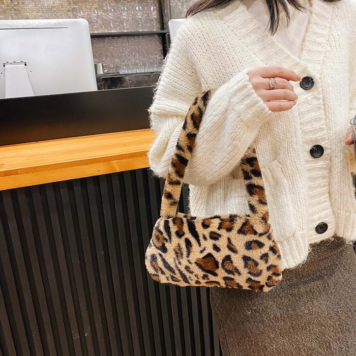 Tas Bahu Mini Berbulu Pola Zebra Macan Tutul Wanita Fashion Tas