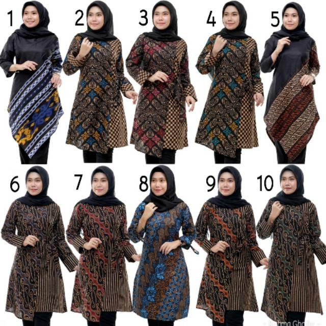 TUNIK BATIK WANITA MOTIF SONGKET KOMBINASI KOTAK l LIRIS RESPATI GARIS