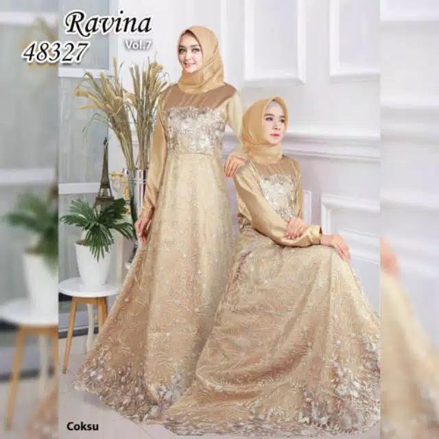 Ravina Hijab Dress Bahan Brukat Satin Fashion Muslim Baju Polos Gamis