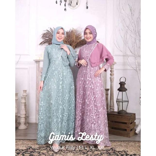 Satriastore08 Gamis Lesty Kejora Leslar Wuduk Frilly Tulle Mix Cerutty