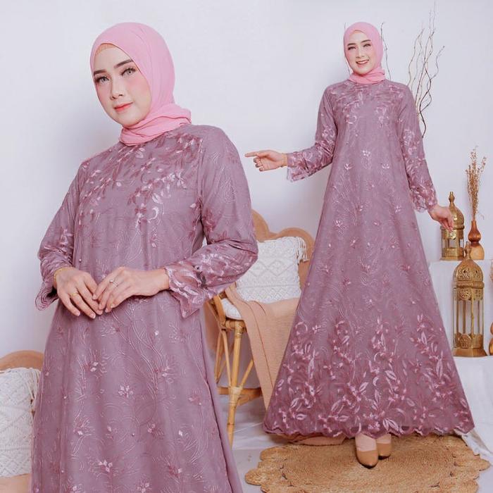 Zoya Maxi Dress Remaja Terbaru 2021 Modern Lebaran Gamis Brukat Tille