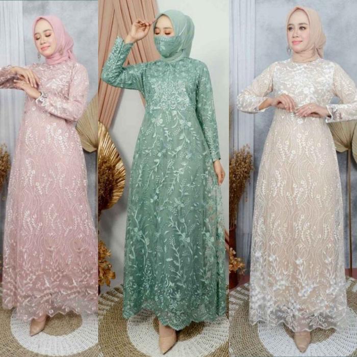 murah gamis Najwa Amira Tile Brukat Mutiara gamis Majwa Full Sleting D