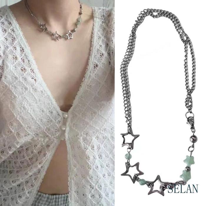Selan Bohemia Kalung Bintang Berongga Kristal Star Bead Klavikula