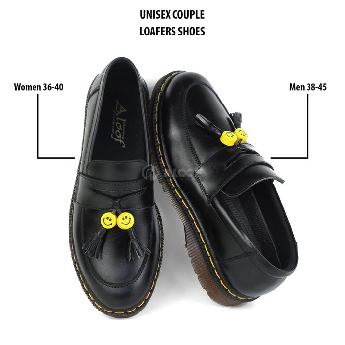 36-45 Aloof SMILE - Sepatu Penny Loafers Pria Wanita Unisex Kulit