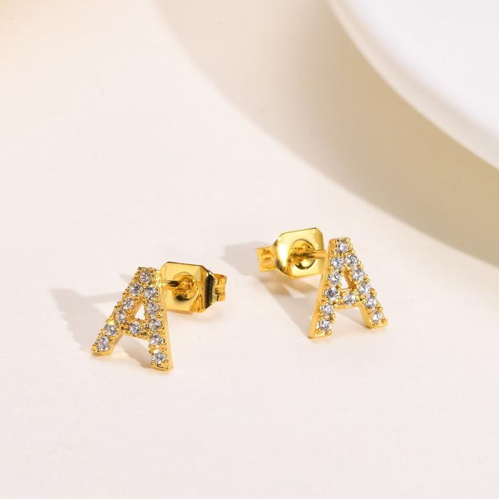 Vnox Anting Tusuk Huruf Kubik Zirkon Emas, Anting Hypoallergenic Kecil
