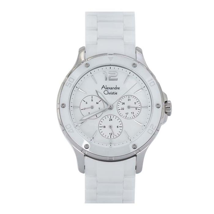 Jam Tangan Wanita Alexandre Christie AC2438 Keramik Original 37mm Black Dial