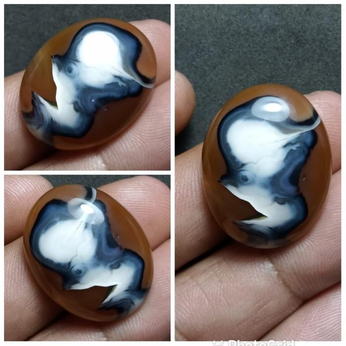 Natural Akik Batu Motif Gambar Kepala Ikan Lohan SRD Putih Unik Antik