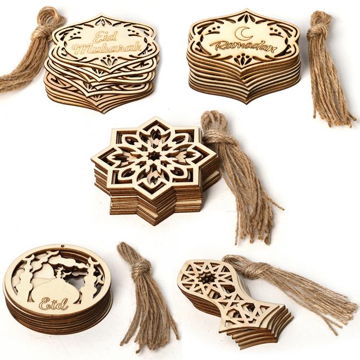 10 Buah Huruf Liontin Kayu Cetak Mini Swakarya Pola Bulan Ornamen