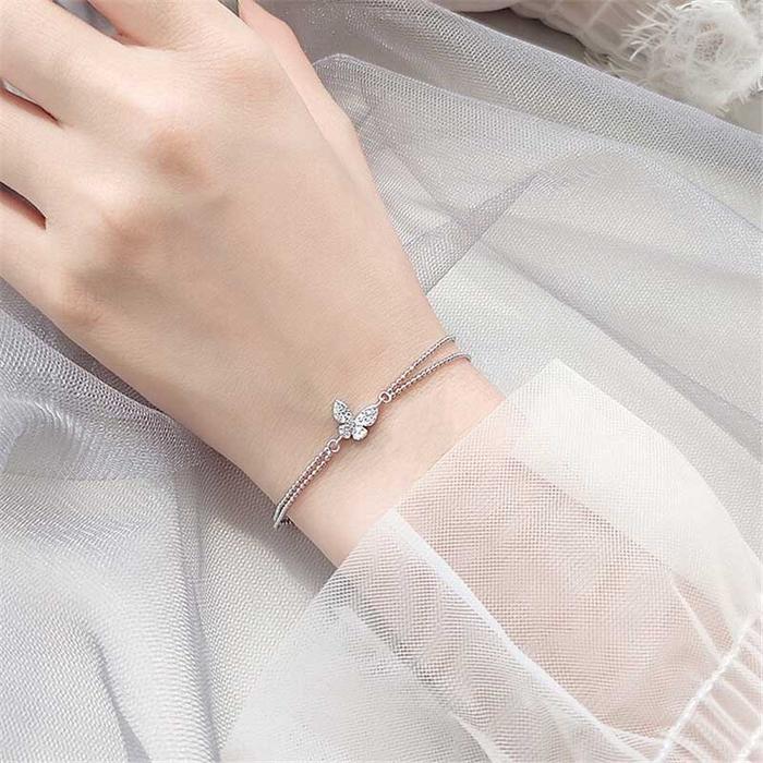 Korea Wanita Gelang Silver Titanium Steel Rantai
