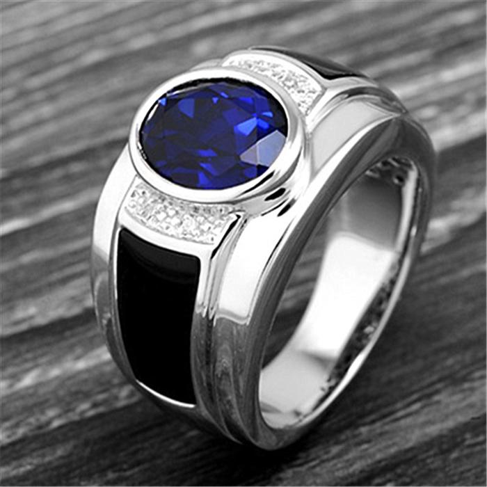 Cincin Tanzanite Silver Emas Putih Batu Safir+Hitam
