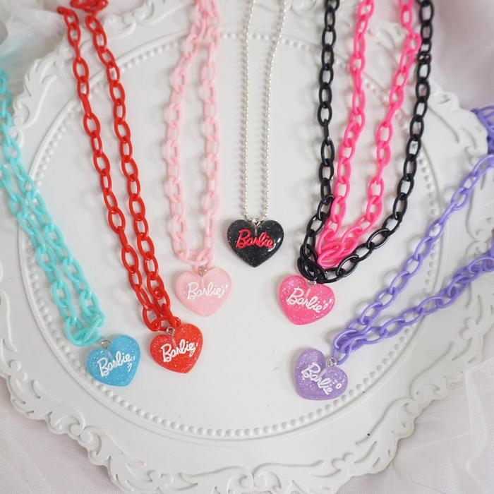 Kalung Liontin Hati Barbie Warna-Warni, Perhiasan Wanita Anak