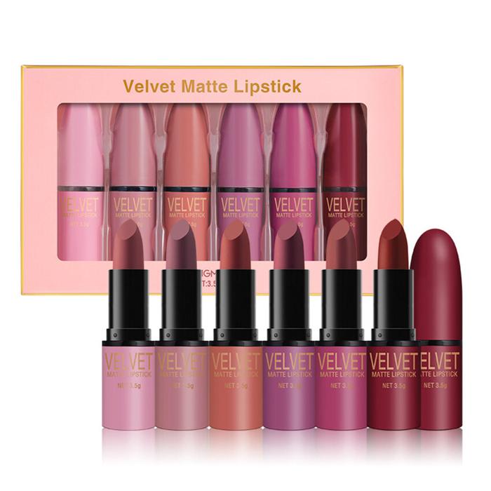 Langmanni Set Lipstik Matte Kepala Peluru, Set Lipstik Wajah Kabut Air