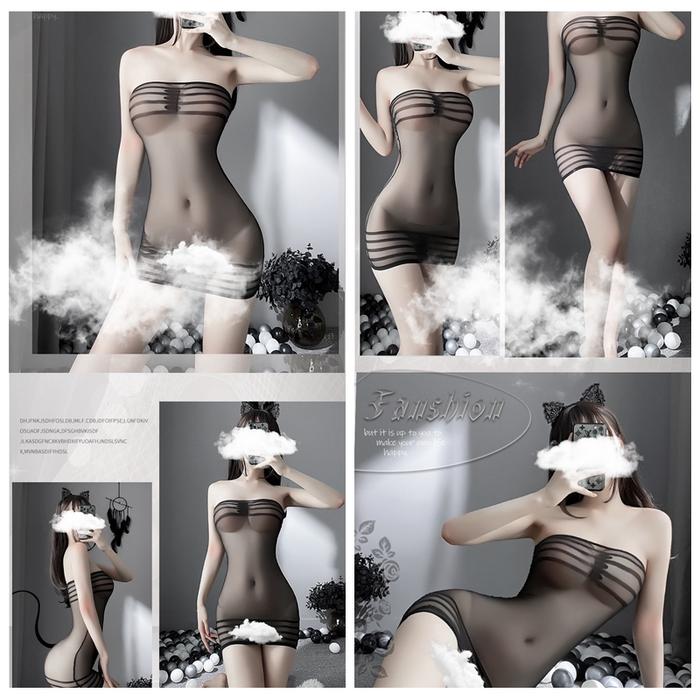2 pcs Sexy Lingerie Wanita Hot Transparan Mini Dress Club Party Dress