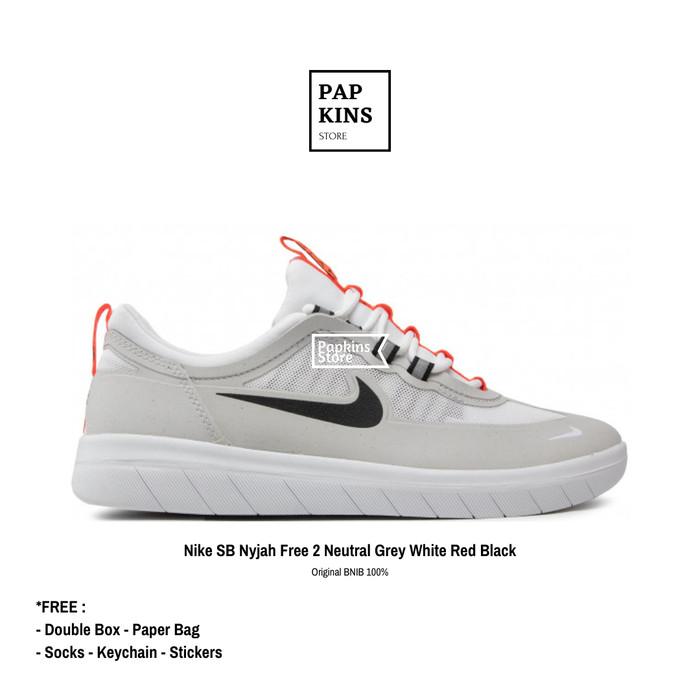 sepatu nike sb nyjah free 2 neutral grey white red black original bnib