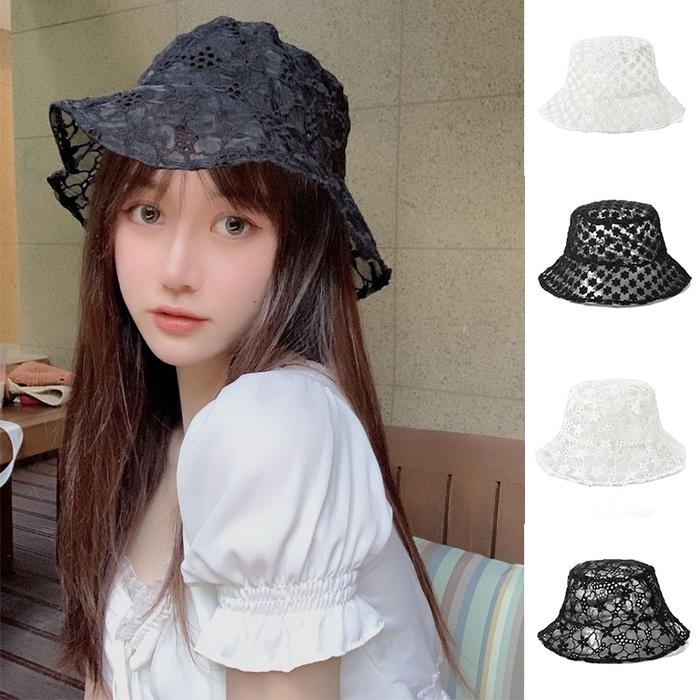 Women's Lace Flower Bucket Hat Korean Hollow Mesh Transparent Panama