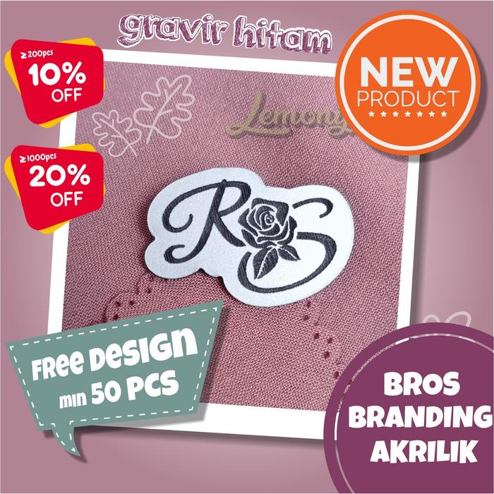 Bros Custom Hijab Branding Akrilik Gravir Hitam