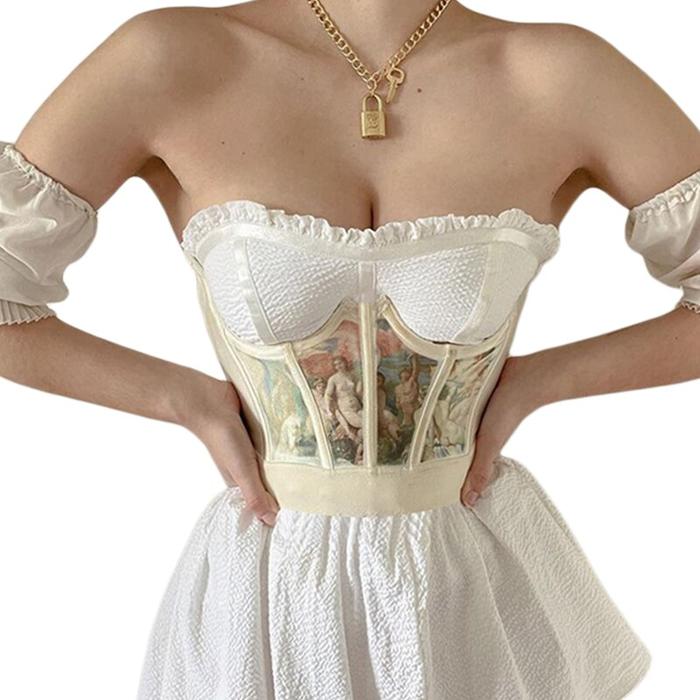 Vintage Oil Painting Print Women Corset Retro Boned Slimming Body