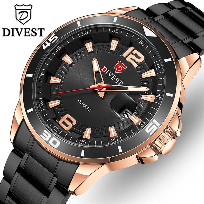 Top DIVEST Jam Tangan Pria, Arloji Asli Klasik Display Bercahaya Tahan