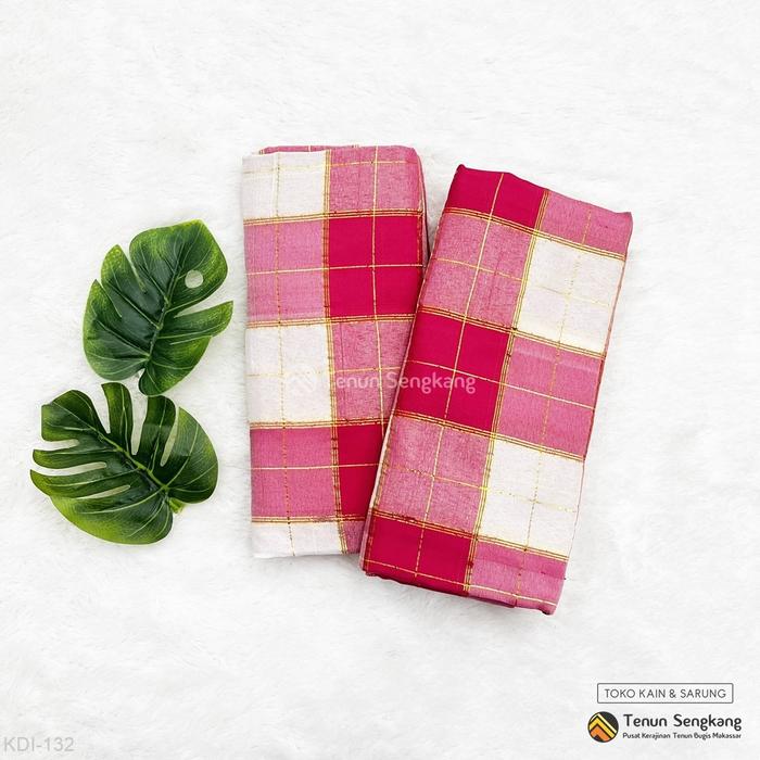 Sarung Bugis Kotak Kadei Asli Sutra Makassar Pink Putih KDI-132