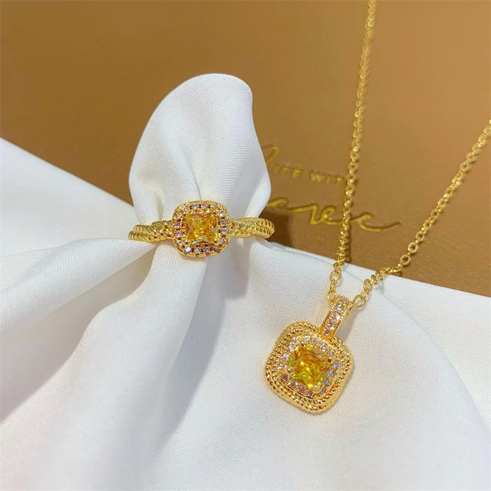 Kalung Gold, Set perhiasan untuk wanita kalung cincin kristal gula