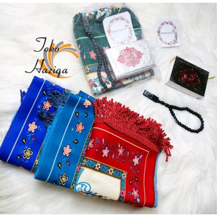 Sajadah travel Turkey Saten tebal muka ukuran 35cm x 60cm / sablon