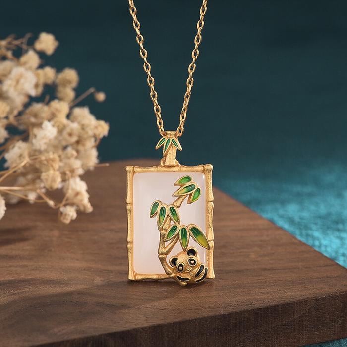 Her Lab Jewelry | Kalung Vintage Court Hetian Jade Imitasi Bambu Panda