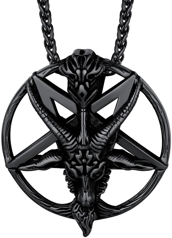 U7 Kalung Pentagram Terbalik Pria Wanita, Kalung Stainless Steel Vinta