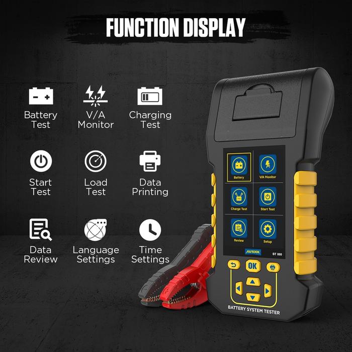 " Autool Bt880 Car Battery Tester Cca: 20-2000 Thermal Printer Baterai