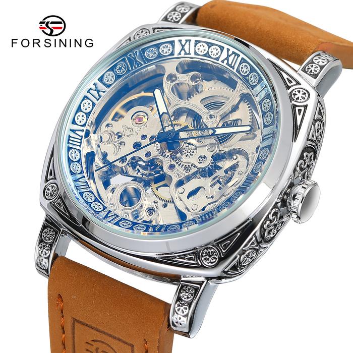 Forsining Arloji Otomatis Mekanis, Jam Tangan Skeleton Tourbillon, Jam