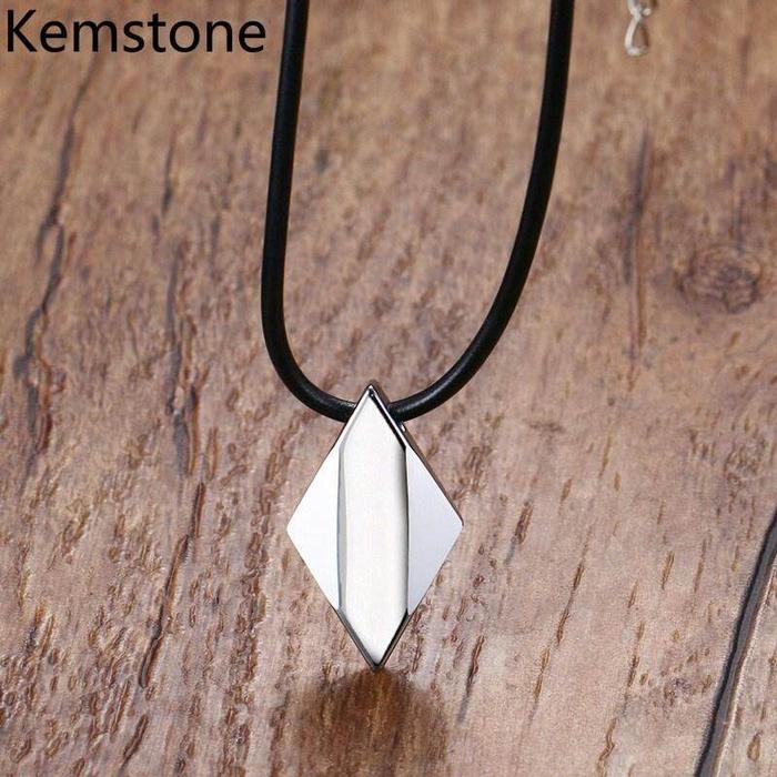 Kemstone Kalung Liontin Rhombus Baja Tungsten, Kalung Liontin Kulit Hi