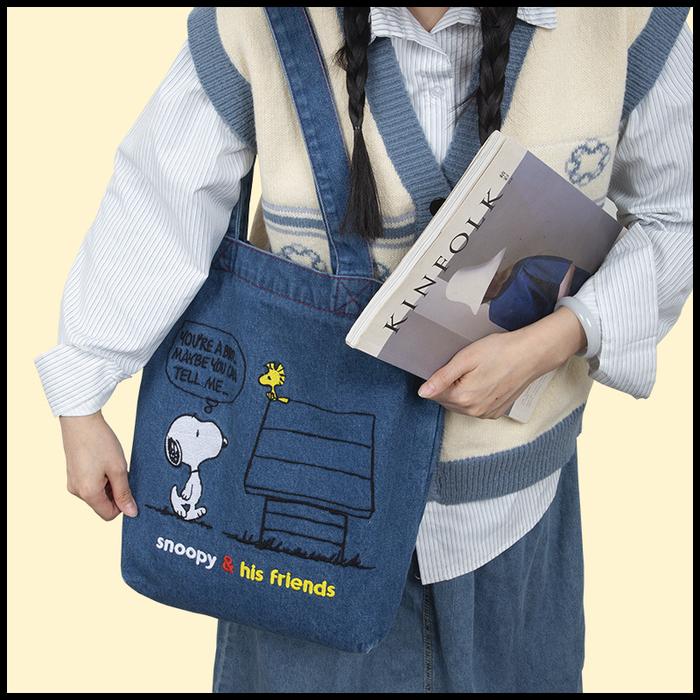 Yeyu Snoopy Snoopy Tas Kanvas Denim, Tas Tote Bag Siswa Sekolah Kapasi